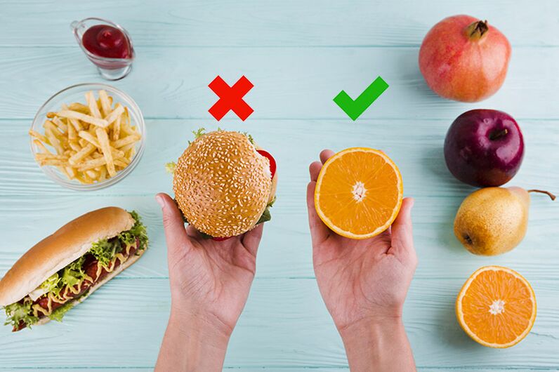 Um Gewicht zu verlieren, werden Fast-Food-Snacks durch Obst ersetzt